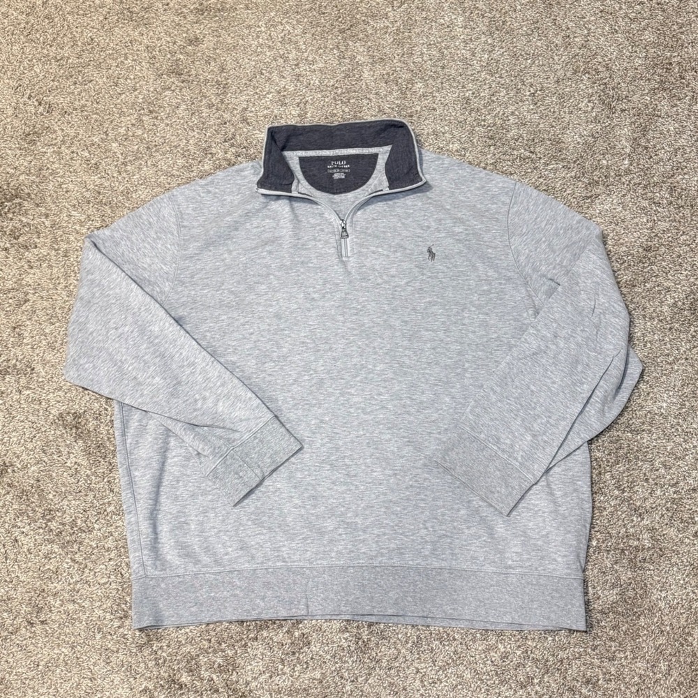 Polo Ralph Lauren Mens XXL Heather Grey Quarter Zip Pullover Sweatshirt